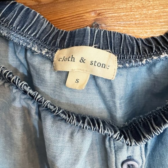 Cloth & Stone Off the Shoulder Chambray Patchwork Top Small - Picture 2 of 7